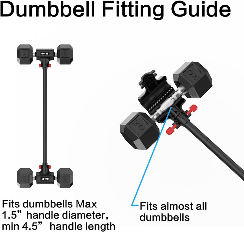 SEWD Dumbbell Converter by – Turn Dumbbells into Barbell Set – Adjustable Weights & Up to 220LB Capacity Barbell for Home Gym Full Body Workouts – Red - Image 2